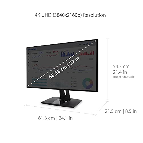 Image of ViewSonic VP2768A-4K 27 Inch 4K ColorPro Monitor, IPS Display with 100% sRGB and Pantone Validated for Professional Photo Editing, Advanced Ergonomics, 90W USB-C, RJ45, HDR10, HDMI, and DisplayPort