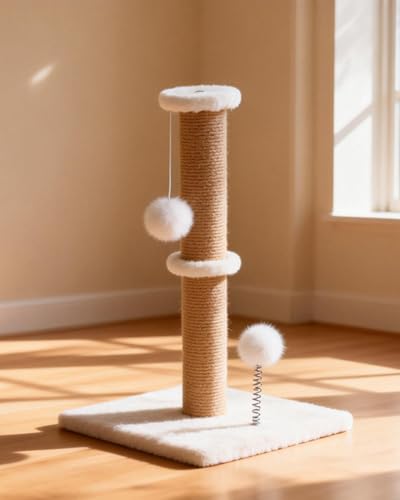 Rascador vertical 3 en 1 para gatos con juguetes y base reforzada miniatura 3