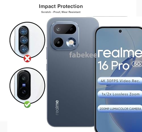 Image of FabeKee Tempered Glass Camera Lens Protector For realme 16 pro plus 9H Hardness, Full Coverage Anti Scratch Camera Metal Ring Black