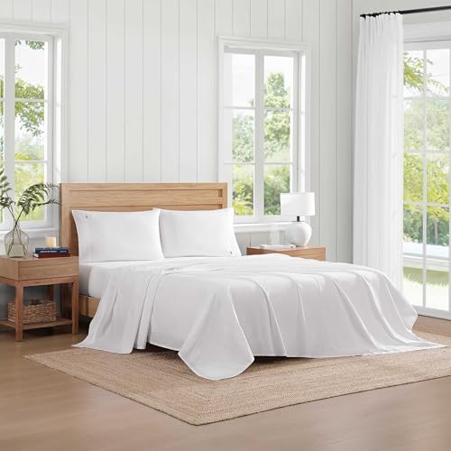 Image of Tommy Hilfiger - Sheet Set, Cotton Percale Bedding with Matching Pillowcases, Crisp & Cool, Solid Home Essentials (White, King)