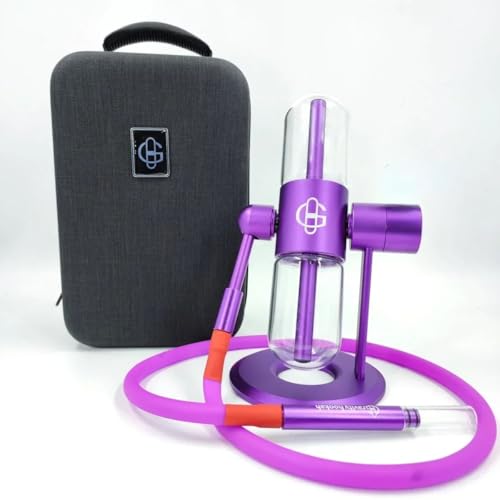 Chicha Chicha Chicha à gravité 360° en verre et aluminium - Hookah portable avec mallette pour fumer l'herbe (violet)