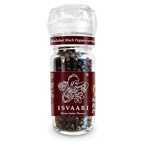 Isvaari Malabar Black Peppercorns | 50g Jar Grinder | 100% Organic and Fairtrade Certified | Black Peppercorns in Grinder | Organic Black Peppercorns Cover