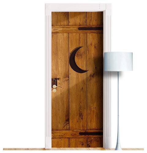 Outhouse Door Mural, Toilet, Closet, WC. 1 Piece Sticker, Decal. Wrap, Cover. Peel and Stick, Self-Adhesive, Removable (Moon. Left knob, 30