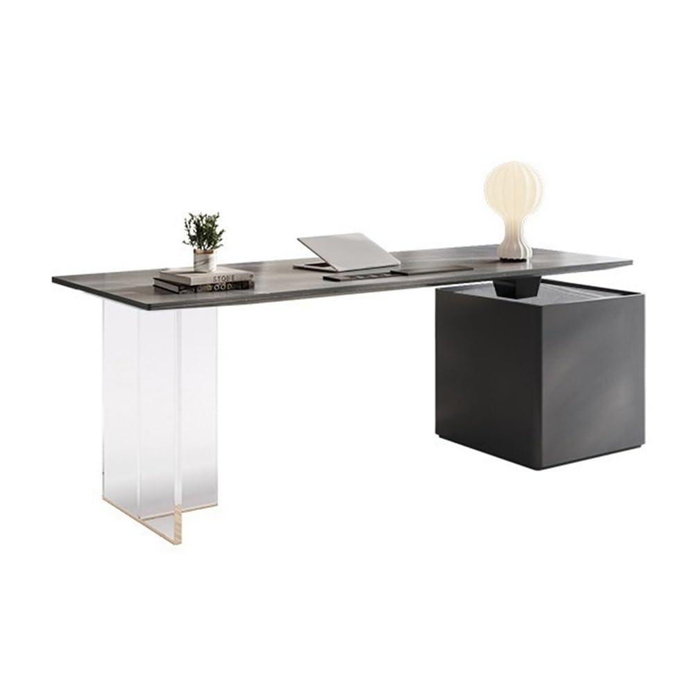 Acrittura Scrivania for ufficio e casa, postazione di lavoro a 2 cassetti con presa ricarica(Nero,L)