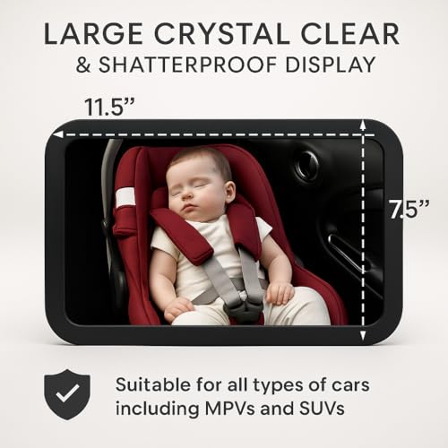 Image of Baby Car Mirror - Shatterproof Rear-Facing Seat Mirror with Clear Wide View & 360 Rotation, Crash Tested