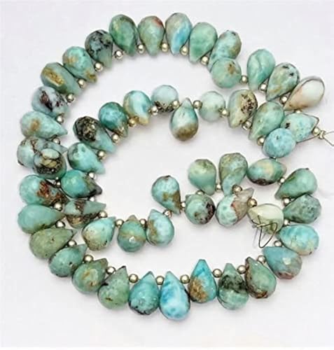Perles Larimar naturelles taillées en gouttes facettées, gemmes d'exception de 7x13 mm