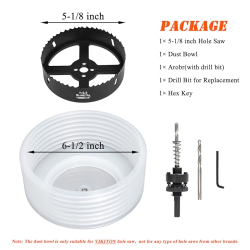 Image of 5-1 /8 Hole Saw for Recessed Lights, 5.1 Inch Hole Cutter with Dust Bowl Catcher for Led Recessed Lighting 5 Inch and Wood Metal Drywall, Bi-Metal Construction, Black