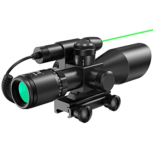 CVLIFE 2.5-10x40e Red & Green Illuminated Rifle Scope Mil-dot Gun Scope Green Laser Combo with Pressure Switch