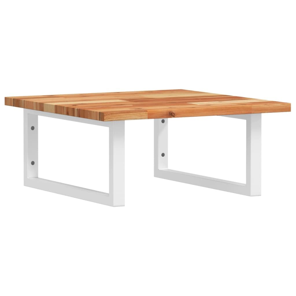 Estantería para lavabo de pared de madera maciza de acacia y acero blanco, consola de lavabo de 50 x 50 cm, resistente estantería de pared para lavabo superior y estante de baño