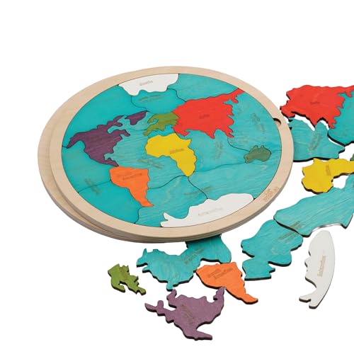 Image of 7 Continents & 5 Oceans Wooden Puzzle for Kids Age 3+ | 21 Piece World Map Jigsaw Puzzle | Montessori Educational Geography Learning Toy for Boys & Girls | STEM Cognitive Puzzle