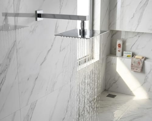 Image of ALTURAS Stainless Steel Square Overhead Shower Rain Shower Head for Bathroom With Arm (6in shower with 12in arm)