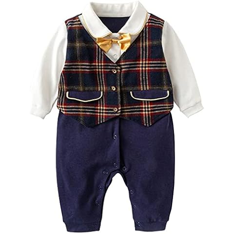 Baby Boys Romper One-Piece Suit Gentleman Jumpsuit Bow Tie Cotton Formal Outfits 9-12 Months Cover