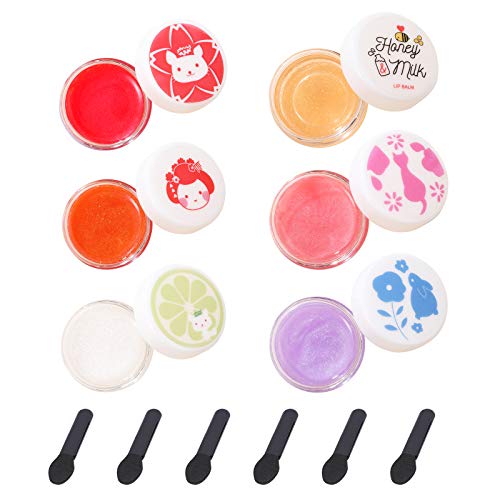 DAGEDA Lip Balm,6Boxs Colorful Shiny Fruity Moisturizing Jelly Lip Lotion with Brush,Travel Size Hydrating Repair Shimmer Lip Balms for Cracked Dry Lips&Diamond Plumper Lips Mask Skin Care Gift Kit