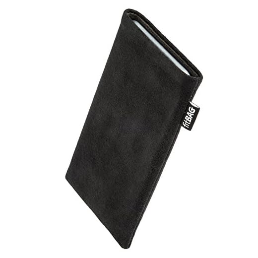 fitBAG Klassisk svart mobiltelefonficka väska tillverkad av original Alcantara med mikrofiberfoder för Fairphone 2 Slim 2016 | fodral med rengöringsfunktion | Tillverkad i Tyskland