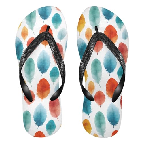 Flip Flop Sandals Watercolor Feather Print for Women Men Beach Outdoor XS