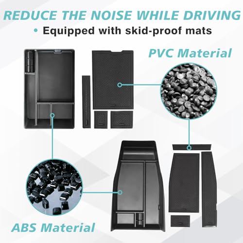 BestEvMod for Ioniq5 Armrest Storage Box & Lower Center Console Organizer Tray 2PCS with Rubber Trim Compatible with Hyundai Ioniq 5 2022-2024 Accessories (Armrest +Lower Tray) NOT FIT 2025