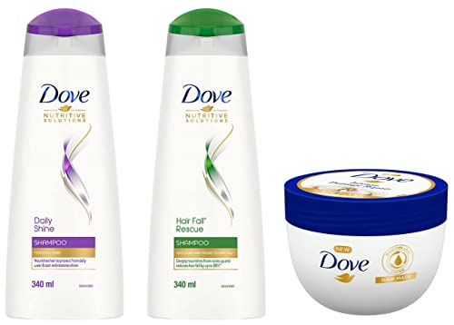 Image of Dove Intense Damage Repair Hair Mask for Dry & Rough Hair, 300ml&Dove Hair Fall Rescue Shampoo 340 ml&Dove Daily Shine Shampoo 340 mlc
