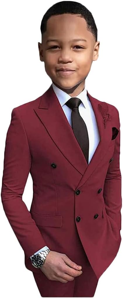 2 PC Double Breasted Boys Suits for Wedding Slim Fit Blazer Pants Formal Boys Suits