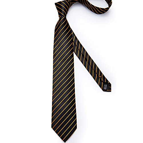 Image of DiBanGu Striped Tie Set for Men Silk Woven Plaid Necktie and Pocket Square Cufflinks Business Wedding