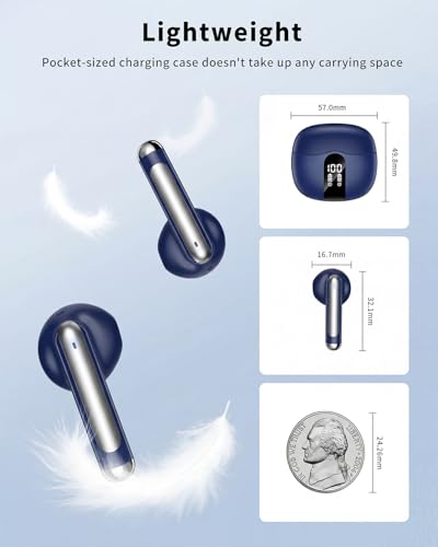 Image of Wireless Earbuds, 2026 Bluetooth 5.4 Headphones Bass Stereo Ear Buds with Noise Cancelling Mic, LED Display in Ear Earphones 50H Playtime Ear Buds, IP7 Waterproof for Laptop Pad Phones Deep Blue