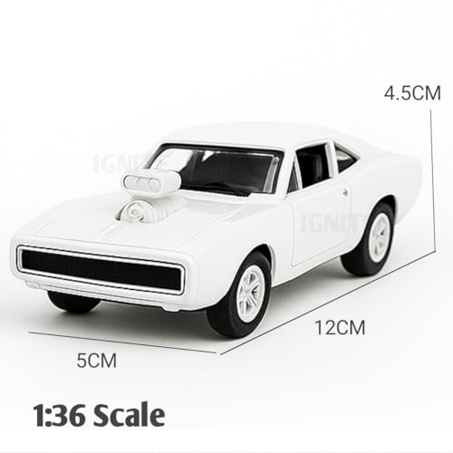 Image of 1:36 Scale Fast & Furious 7 Dodge Charger Toy Car - Die-Cast Alloy Pullback Model Vehicle with Openable Doors - Collectible Metal Racing Car Toy for Kids, Boys (White)