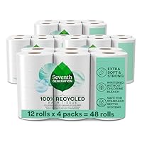 Seventh Generation Toilet Paper Recycled Bath Tissue 4-Pack 100% Recycled Paper 2-ply without Chlorine Bleach 12 Rolls