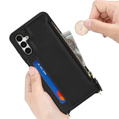Cavor for Samsung Galaxy A15 5G Case Wallet for Women,for Samsung Galaxy A15 5g Crossbody Phone Case with Strap,Leather Zipper Pocket Card Holder Phone Cover-Black by Cavor - Image 4