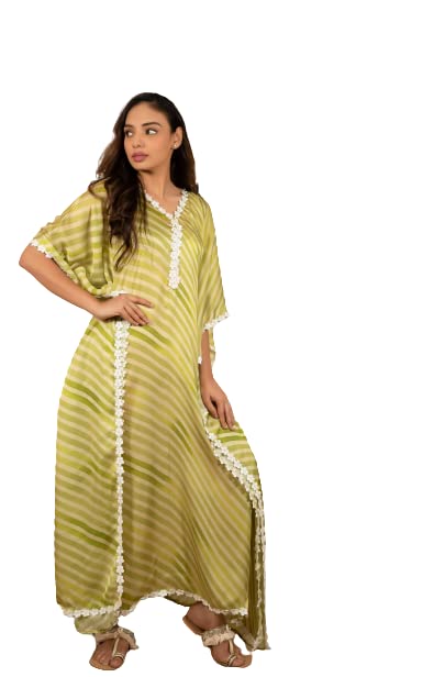 nithi Women's Cotton Green Satin Striped Kaftan|Multicolored|-picture-15