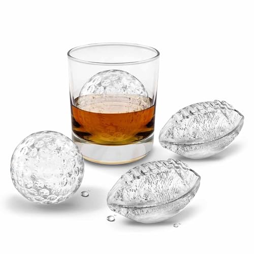 Image of Tovolo Sports Ice Mold Bundle Set of 4 Golf Ball and Football Shapes Large Craft Ice Cubes for Whiskey Cocktails with Silicone Lids, Easy Fill Craft Ice Mold for Sports Fans