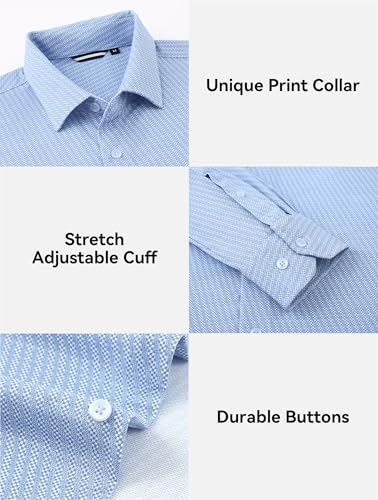Esabel.C Men's Print Button Down Shirts High Stretch Long Sleeve Breathable Regular Fit Easy Care Knit Dress Shirts for Men,BlueWhiteSrtipe,S — view 5