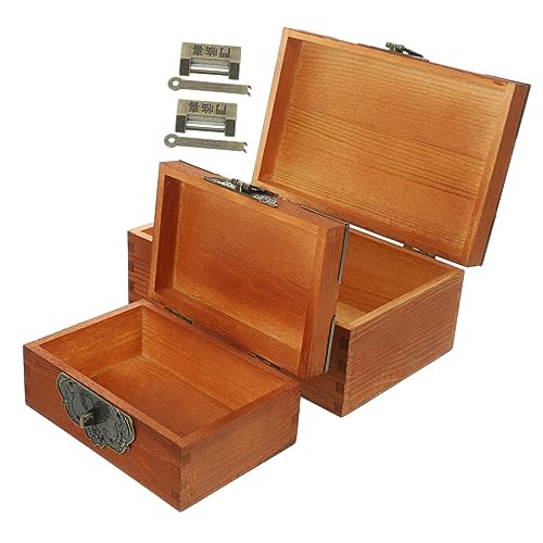 Healifty 2 Piezas Caja de almacenaje cajas con cubierta decorativo baratija contenedor de joyas de madera cajón de almacenamiento