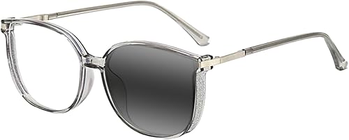 EFLAL Bifocal Ojo de Gato para Mujer Elegante Rhinestone UV400 Transición bifocal Vidrio de lectura fotocromático +1.0 +3.0