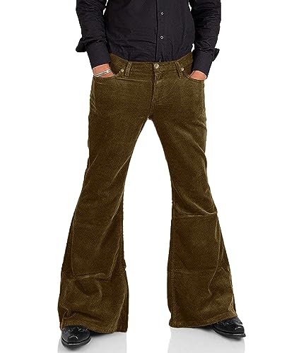 Men's Corduroy Vintage Bell Bottom Pants 70s,Disco Stretchy Flared Pants Fit 60s 70s Outfits for Men,Mens Bell Bottom Jeans.2