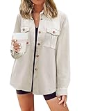 Beyove Corduroy Jacket Women Lightweight Shacket Waffle Knit Button Down Long Sleeve Shirt Pocketed Blouse Top Light Khaki S