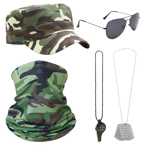 ZXTGBQ 5 Pièces Costume Militaire Adulte, Set Soldat pour Déguisements, Accessoires pour...