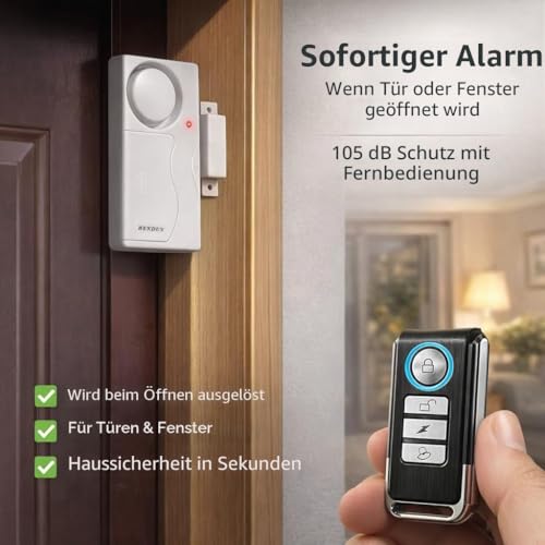 Hendun Kabelloser Tür-Alarm mit Fernbedienung, Diebstahlschutz-Fensteralarm, Kontaktsensoralarm...