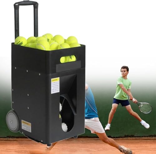 CAJUCA Portable Tennis Ball Machine, Automatic Tennis Ball Launcher, Adjustable Throwing Angle, Speed, Rotation Frequency, 50 Large Capacity