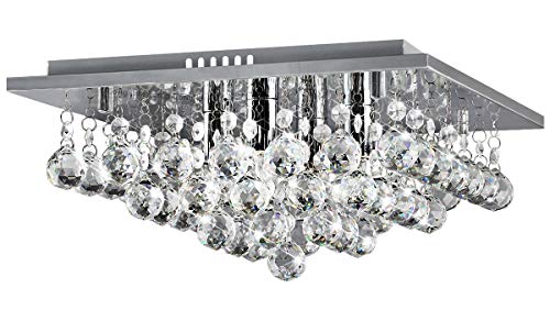 Long Life Lamp Company Modern Elegant Square Chandelier Ceiling Light Crystal Droplets Chrome Base M0062
