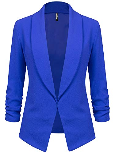 LL WSK2324 Women 3/4 Sleeve Blazer Open Front Cardigan Jacket Work Office Blazer M Royal_Brite
