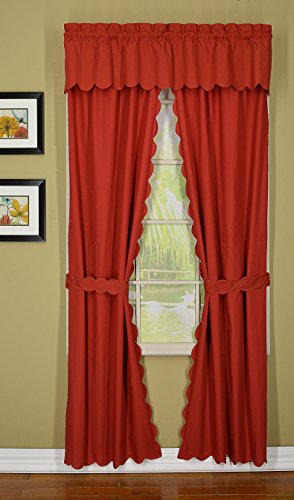 Today's Curtain Orleans 63" Panel Pair with Tiebacks Tambour Scallop Edge Curtain, Brick Red, 60" W x L (Pack of 1)