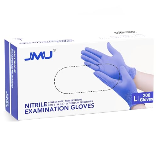 Image of JMU 200 Nitrile Gloves Large, Disposable Medical Exam Gloves | Latex Free, Powder-Free, 3.5 Mil, Violet Blue