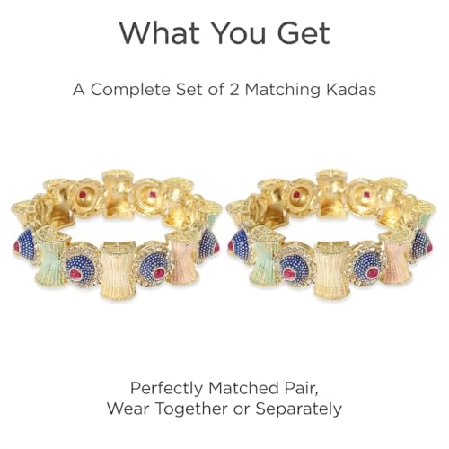 Image of NMII Gold Metal Bangles Rajwadi Style Kangan Set For Women & Girls with Zircon Diamond | Traditional Girl's Bangles Bracelet | Kada For Women Trendy | Wedding, Party, Festive, Daily- Set of 2