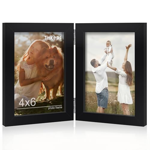 Tinkeps Double Photo Frame 6x4 Hinged Folding Picture Frames 4x6 for Tabletop Display Black.
