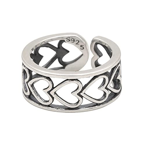 HCMA Anillo de Plata con corazón de Amor Hueco Vintage de Plata 925 para Mujer, Anillo de Dedo Abierto, joyería, Regalos de Fiesta