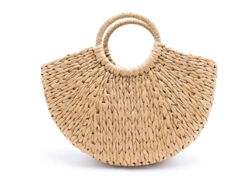Surell Summer Straw Paper Tote with Round Handle - Hand Woven Beach Handbag - Perfect Beach Gift