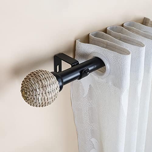 Image of The Decor Mart 52 inch to 144 inch Extendable Curtain Rod |1 inch Curtain Rods for Door & Windows Adjustable Iron Telescopic Drapery Bar with Ball Weave Finials | Black