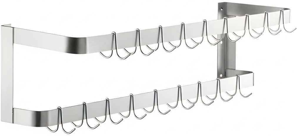 48" Stainless Steel Wall Mounted Pot Rack, Double Line Design with 18 Hooks for Cookware, NSF