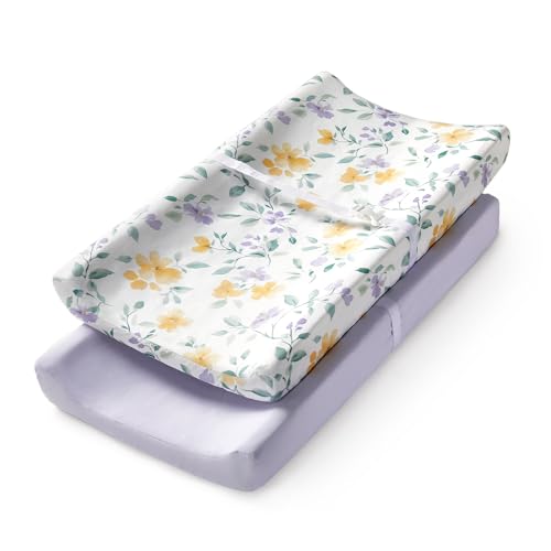 Image of Changing Pad Cover Set in Soft Jersey Material - Fits 32 inch /34''x16 Contoured Pad for Babies, Flower Whispers