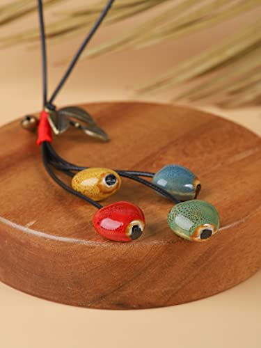 MINACHI Vintage Bohemian Leaf Charm Colorful Ceramic Bead Long Y Necklace, Boho Jewelry Gift for Women3
