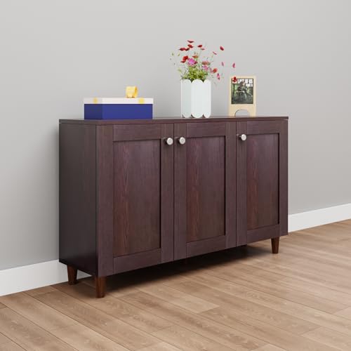 Image of VIKI Shoe Rack with 3 Square Inset Doors, Shoe Storage Cabinet for Hallway, Organizer Unit for Entryway, Width 109.3cms, Dark Wenge Colour, 1 Year Warranty